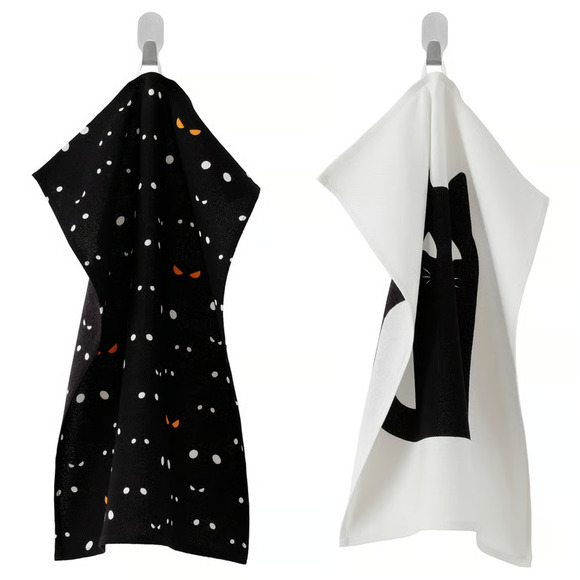 IKEA KUSTFYR Dish Towel, Cat Eye/White/Black, 18"x24", 2 Pack (206.230.07) NEW - Picture 1 of 3